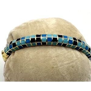 LAUREN G ADAMS Checker Chic Bracelet Turquoise Blue Gold Signed